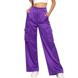 Tullea Womens Cargo Pants Medium  Satin Wide Leg Minimal Streetwear Utility Y2K